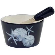 Ceramic Bowl and Spreader Serving Set, 1.5 Cups, Dark Sea
