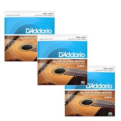 D'Addario Guitar Strings 3 Sets Gypsy Jazz Loop End Silver Plated EJ84L Light