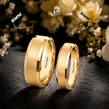 18K Gold Plated Tungsten Wedding Band Brushed Finish Beveled Edge Couple