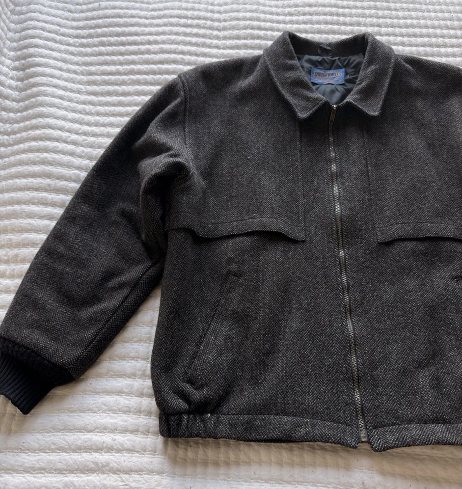 Pendleton Jacket Mens Medium Wool Cape Coat Dark Brown Full Zip USA - Image 4 of 4