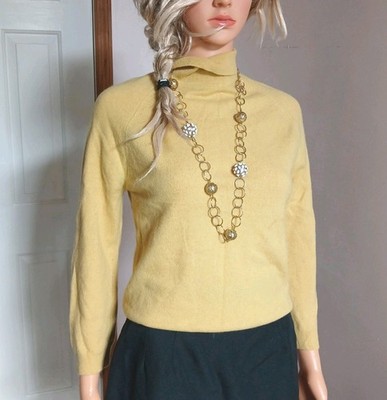  1960s ''Foxwood'' Angora Blend Mad Men Mustard Yellow Mock Neck Back Zip Sweater 