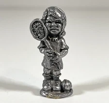 Strauss Pewter Tennis Player Figurine Vintage Girl Sports Miniature Trophy