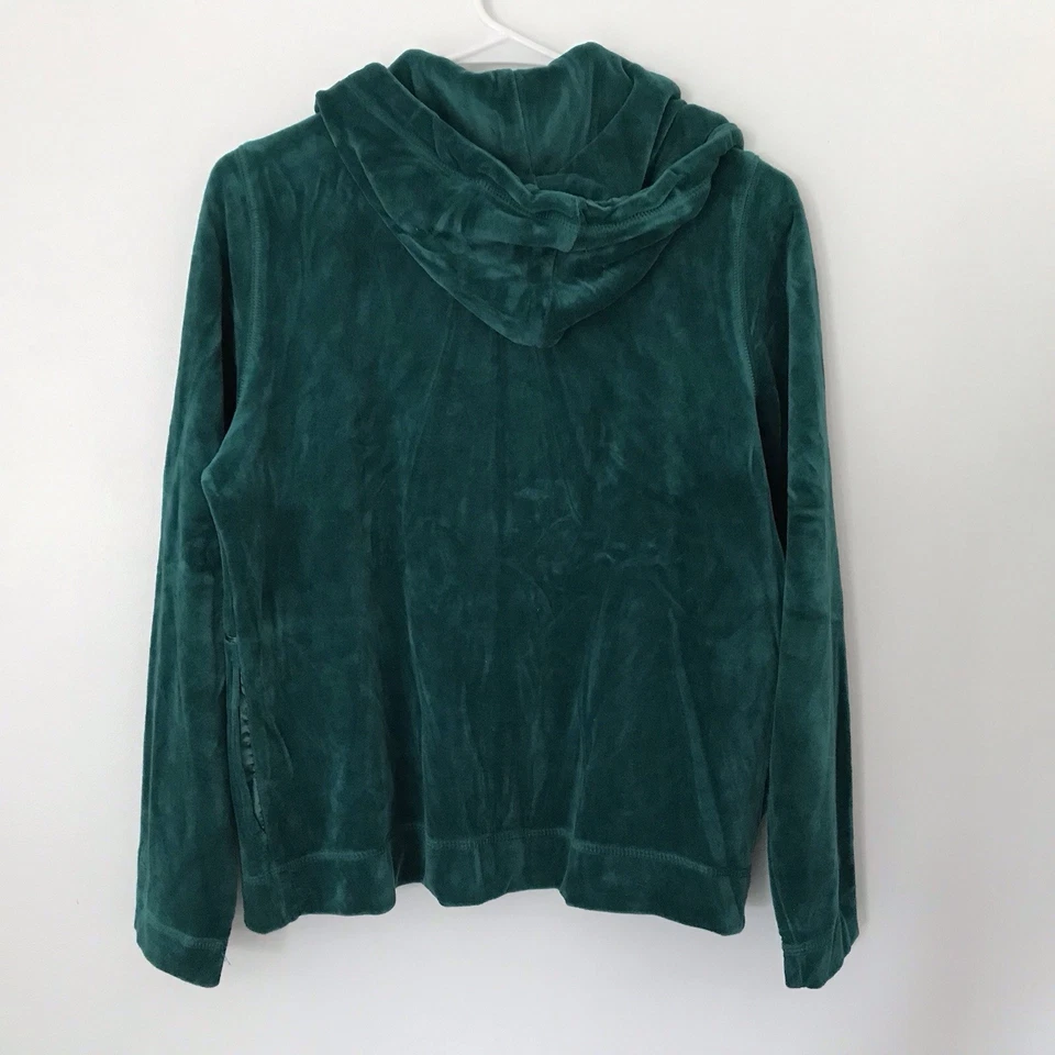 Vintage Liz Claiborne Green Y2K Velour Zip Hoodie Size MP Sporty Cozy - Image 2 of 4