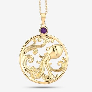 Authentic Aquarius Water Bearer Pendant Amethyst Pendant Gold Plated 925 Silver Pendant