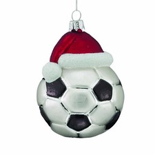 3" NOBLE GEMS GLASS SOCCER ORNAMENT W/SANTA HAT.
