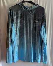 Habit Men's Gray Blue Hooded Performance Layer Long Sleeve Shirt,L New See Note