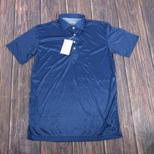 Collars  Co. Polo Shirt Mens Medium Navy Micro Dot Dress Collar 4-Way Stretch
