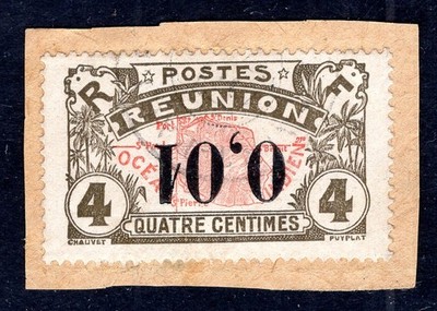 REUNION 1917 Yvert 83a gestempelt KOPFSTEHER auf BRIEFSTÜCK 90 (N2938