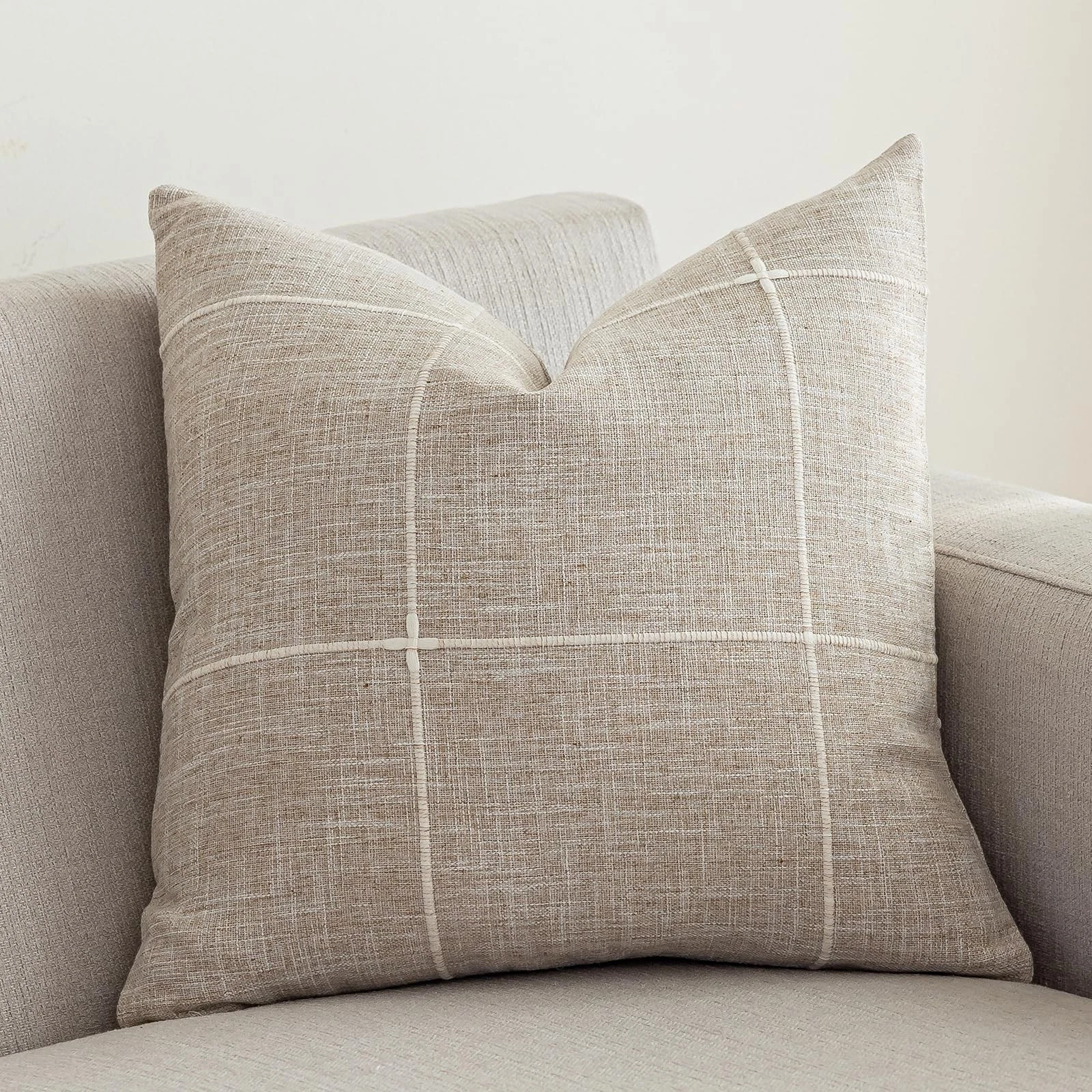 Rustic Lattice Cotton Linen Decorative Throw Pillow Cover Embroidery Square C...