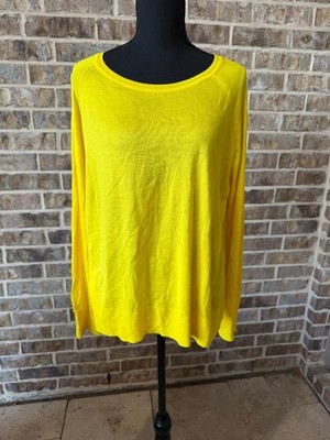 Zara Knitwear Lightweight Sweater Scoop Neck Neon Yellow Raglan/Long Sleeve L