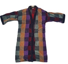 Vintage Christian Dior Le Connaisseur Long Bathrobe Purple Blue Teal Red Plaid