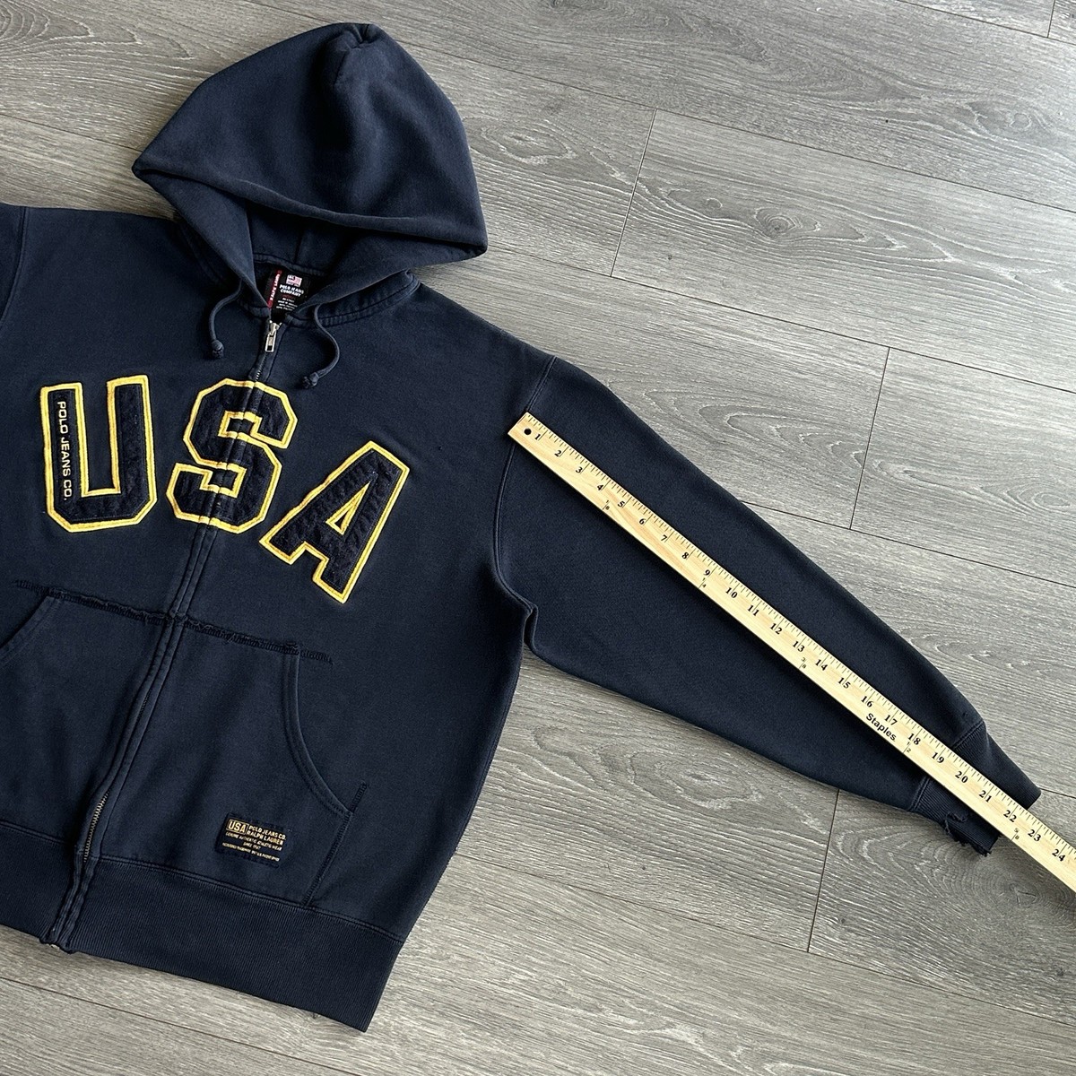 Vintage Y2K Ralph Lauren USA Spellout Zip Up Hoodie Men's Medium