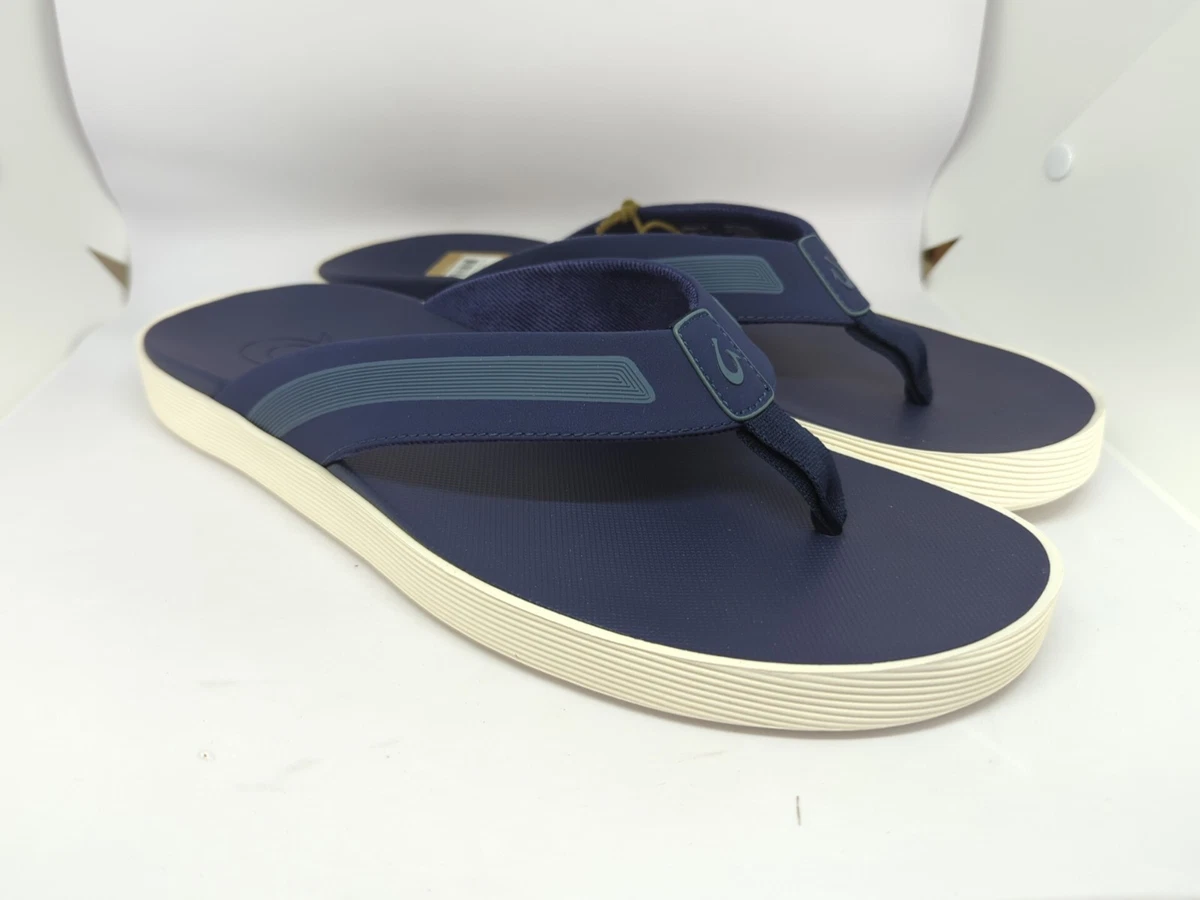 OluKai Polena Navy Brown Leather Flip Flop Sandals Mens 12 10263-DEDE OluKai Blue Men main image 2