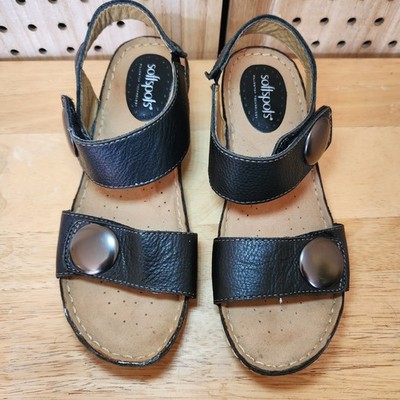 SOFTSPOTS Women's  Pamela  Wedge Sandal 8M Pillow Top Tech Black Upper Leather