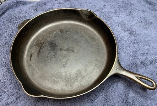 Vintage RARE Marked WAGNER WARE No. 12 CAST IRON 14” SKILLET (Some Wobble)