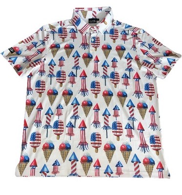 Sunday Swagger Mens Golf Polo L Ice Cream Fireworks Patriotic 4th July America