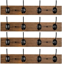 Coat Hooks Wall Mounted, Wooden Hat Rack with 4 for 4 Pack, Brown 