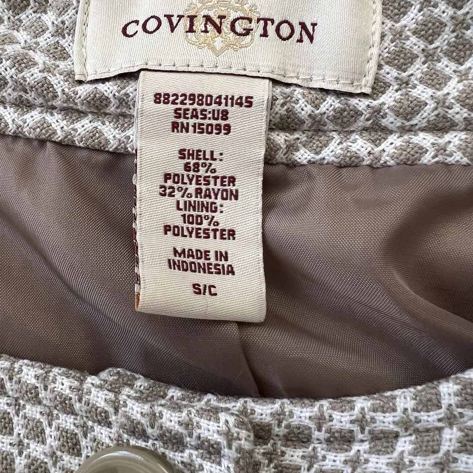 Blazer Covington Vintage Retro Para Mujer PEQUEÑO Mangas 3/4 Beige Cuadrados Geométricos Foto 3 de 4