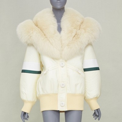 MIU MIU 2017 Runway oversized fur collar striped puffer bomber jacket IT36 XXS