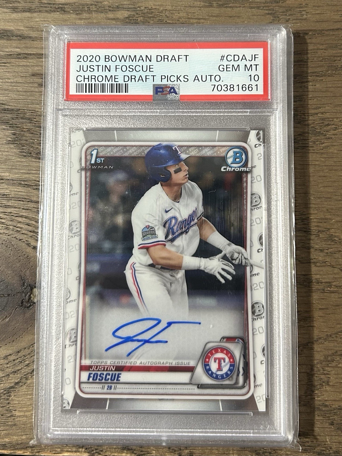 2020 Bowman Draft Chrome Picks Justin Foscue #CDA-JF PSA 10 GEM MT Auto