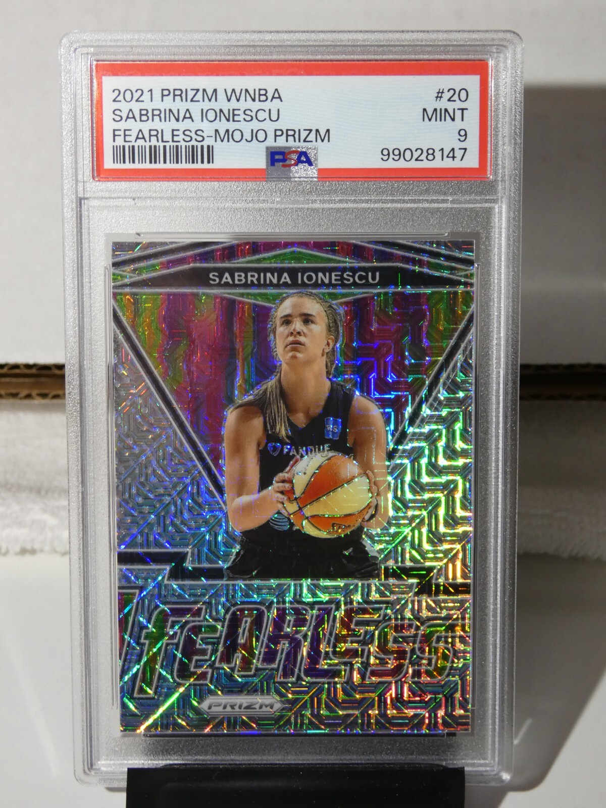 Sabrina Ionescu 2021 WNBA Panini Prizm Fearless MOJO Prizm #'d 8/25 PSA 9 view 1