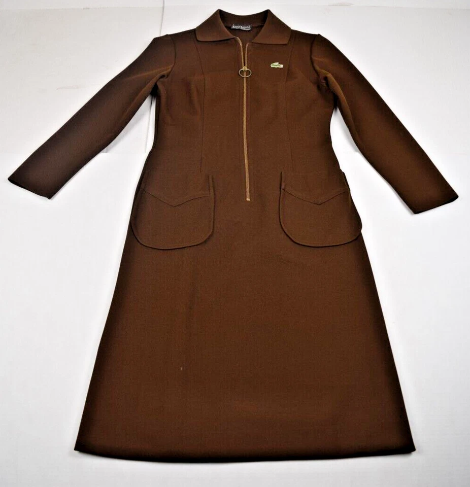 Lacoste Dress VTG David Crystal Size S/M 70s Espresso Brown Sheen Green Croc - Image 3 of 4