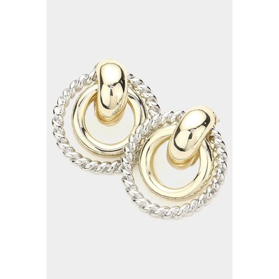 NEW Open Metal Two Tone Silver and Gold Circle Link Earrings