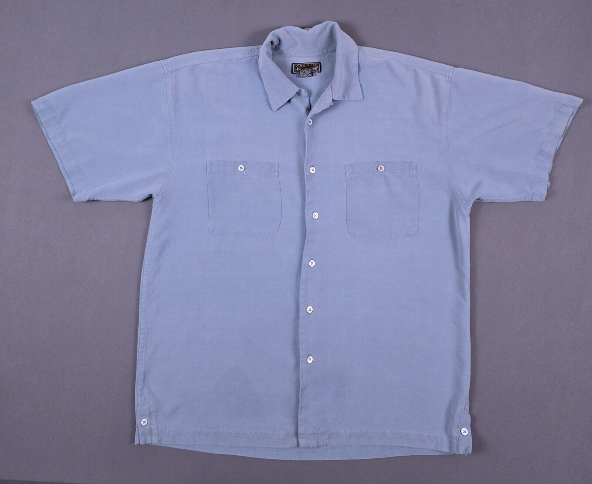 Fumagallis Silk Shirt Vintage Mens Large Button Up Spread Collar 