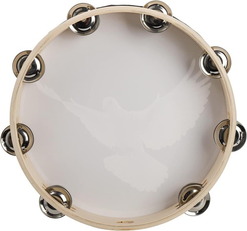 PANDEROS 2ER SET VON 10 und 8 ZOLLChurch Tambourine with Double Row Jingle W - Bild 4 von 5