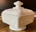 Vintage Westmoreland Milk Glass Beaded Grape and Vine Covered Candy Dish