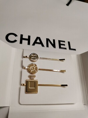 New Authentic CHANEL Hair Pins 3Pcs Set Beauty Gift Coco Logo Hair