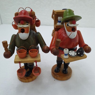 Vintage, Incense Burner, Set Of 2 Wooden Figures, H- 16cm Cca,
