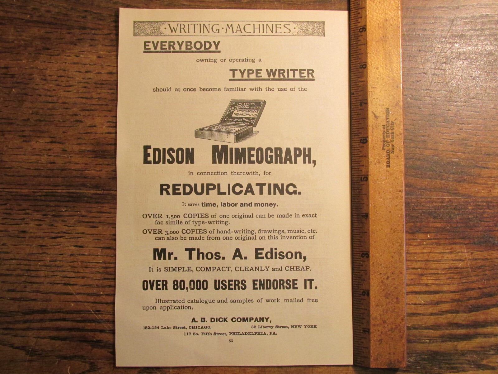 Antique Vintage Ephemera 1890s Print Ad Thomas Edison Mimeograph ...