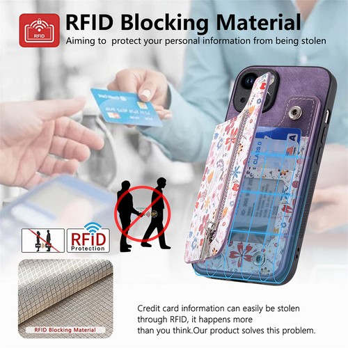 For iPhone 15 14 13 12 11 Pro Max Magnetic Zipper Card Wallet Leather Stand Case - Picture 26 of 63