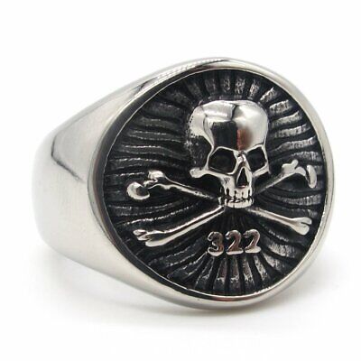 MENDEL Mens Secret Society 322 Skull And Bones Ring Stainless Steel Size  7-14