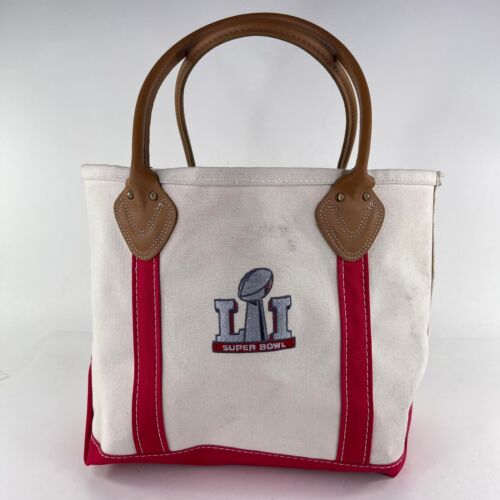 VTG L.LBEAN boat and tote bag Red Natural Super bowl logo large Canvas Hand Bag - Picture 1 of 11