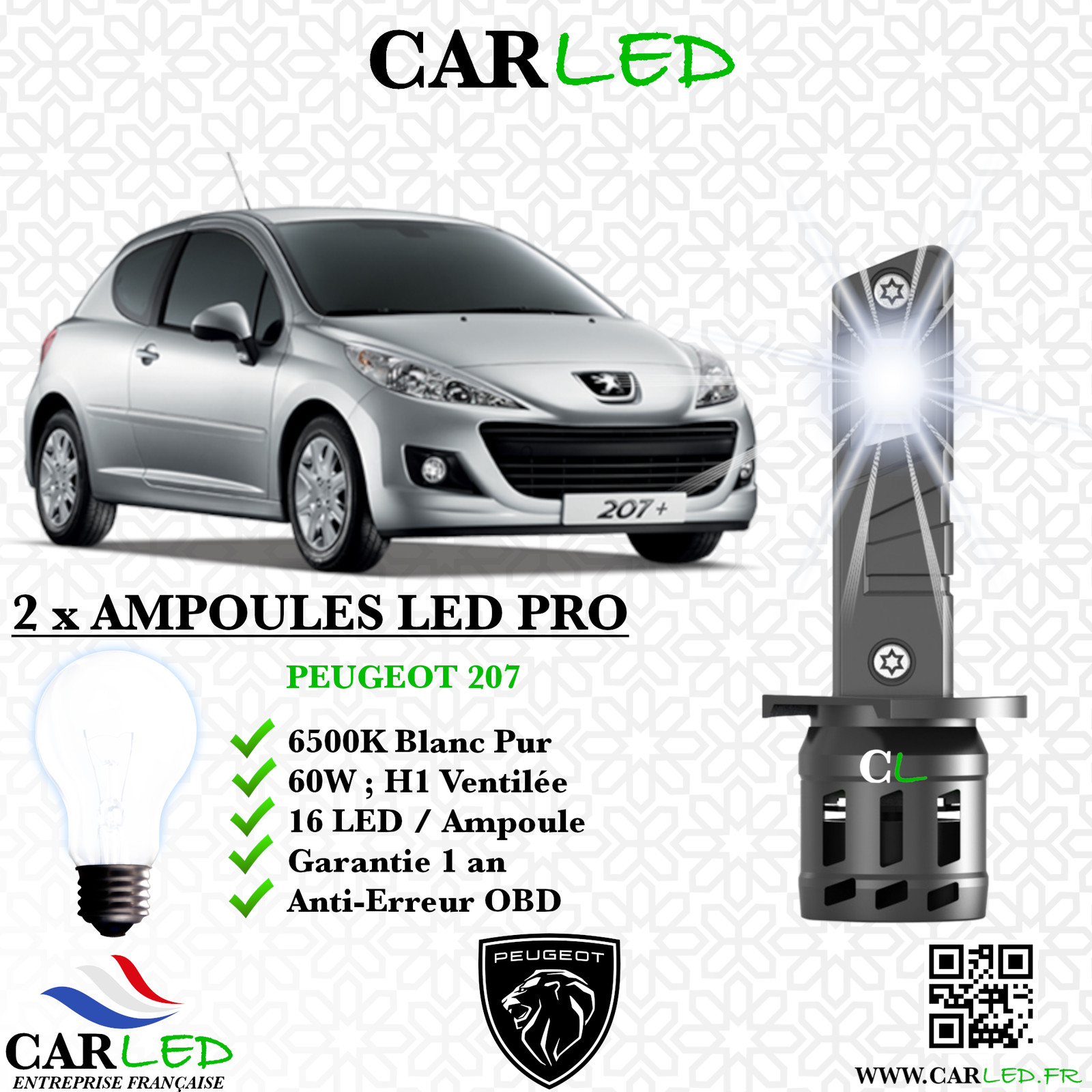 Kit ampoule LED Peugeot 207 en aluminium de haute précision pour phares longue portée