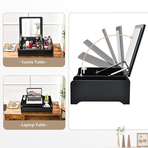 Compact 2-in-1 Bay Window Makeup Dressing Table w/ Flip-Top Mirror - Picture 8 of 8