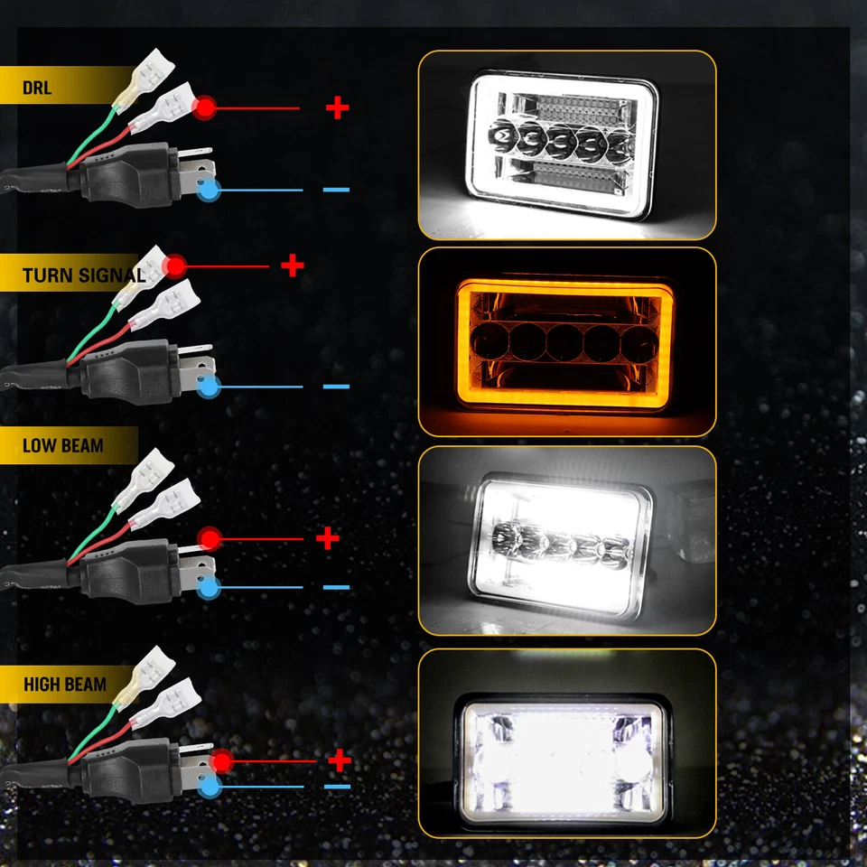 Faros 4X6" Halo Turn DRL H6545 para Chevrolet R2500 C10 Suburban 1989-1991 Foto 4 de 4