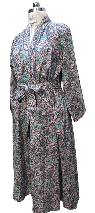 kimono robe Indian  women's long   light pink and blue  colour free size - Image 4 of 4