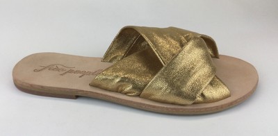 Free People Womens Gold Leather Slide Sandals Sz US 8 EU 38 | eBay