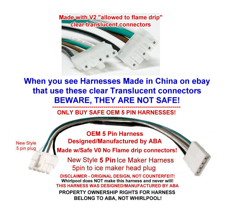 5 Pin 4 wire OEM HARNESS ONLY for IceMaker - W11517113 - USA Made