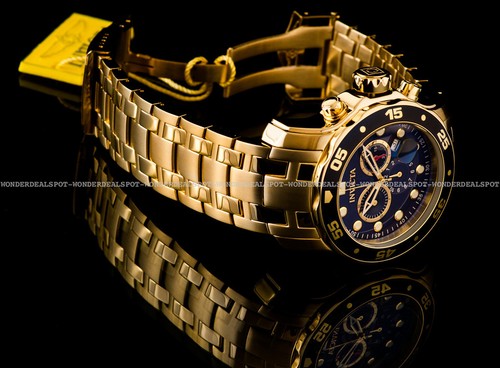 NUOVO Invicta Pro Diver Scuba 18K Placcato Oro Quadrante Nero Orologio  linea chrono definiti | eBay