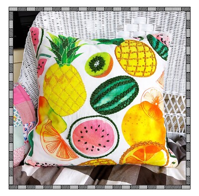 Made In India Fruit Pillow 18''x 21'' Pineapple Watermelon Embroidered Beaded BOHO