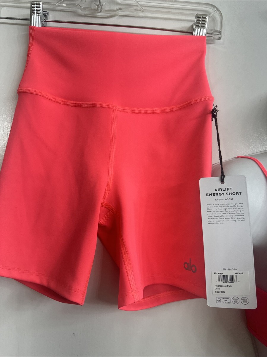 Alo airlift energy shorts energy boost fluorescent pink coral NWT