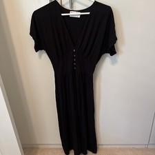 Asos V Neck Button Bodice T Shirt Long Dress Short Sleeves Black Size 0