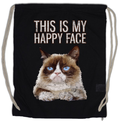 THIS IS MY HAPPY FACE Turnbeutel Grumpy Cat Smile Fun Cute Rockabella Girl
