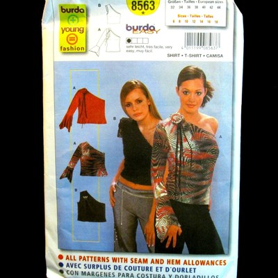 BURDA 8563 Knit Top Pattern Off Shoulder Cold Shoulder Easy Sew Junior Sz 6 - 10