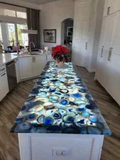 Luxury Blue Agate Epoxy Dining Table – Handmade Resin & Wood Furniture