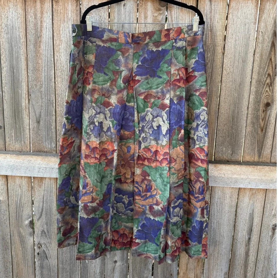 Винтажный 90-х шерсти вискозы юбка размер 16 GEIGER Австрия фиолетовый оранжевый зеленый цветочный - Изображение 2 из 4